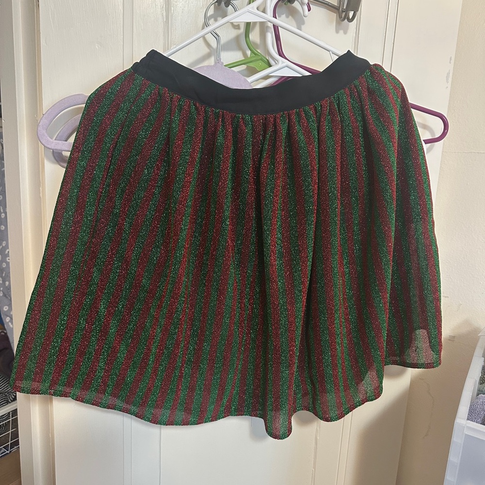 Modcloth Green and Red Glitter Christmas/Holiday Skater Mini Skirt